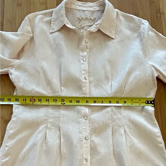 CLAUDIO MILANO Summer Linen Fitted Button Down Shirt Dress Light Peach Size M/L - Picture 7 of 12